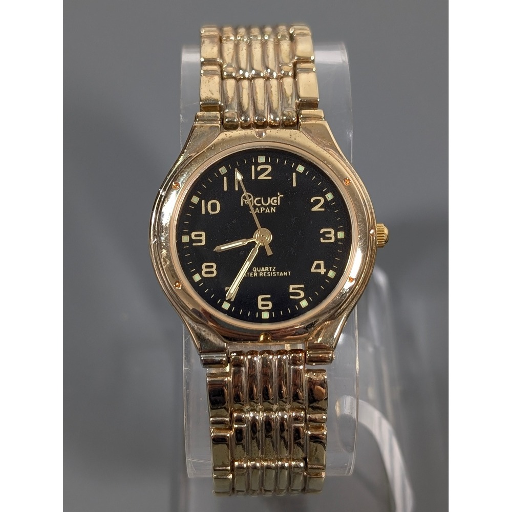 Acuet Watch Women Gold Tone Black Dial Water Resistant‎ Quartz Link Bracelet